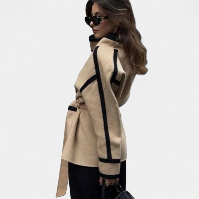 Gleame.-Jassen-Gleame Damesblazer - Modieuze damesblazer met ceintuur en grafisch dessin