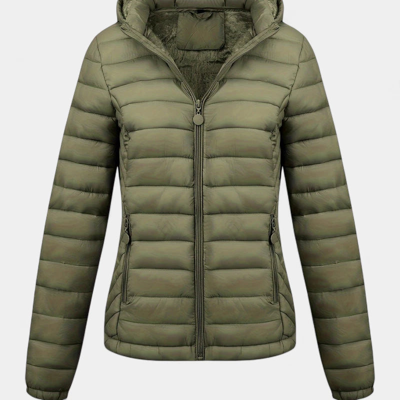 Gleame.-Jassen-Gleame Damesjas - Casual gewatteerde jas met capuchon en lange mouwen