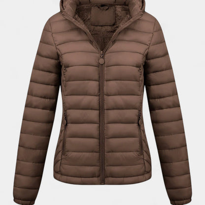 Gleame.-Jassen-Gleame Damesjas - Casual gewatteerde jas met capuchon en lange mouwen