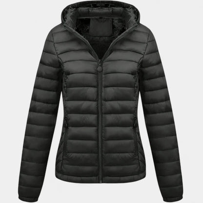 Gleame.-Jassen-Gleame Damesjas - Casual gewatteerde jas met capuchon en lange mouwen