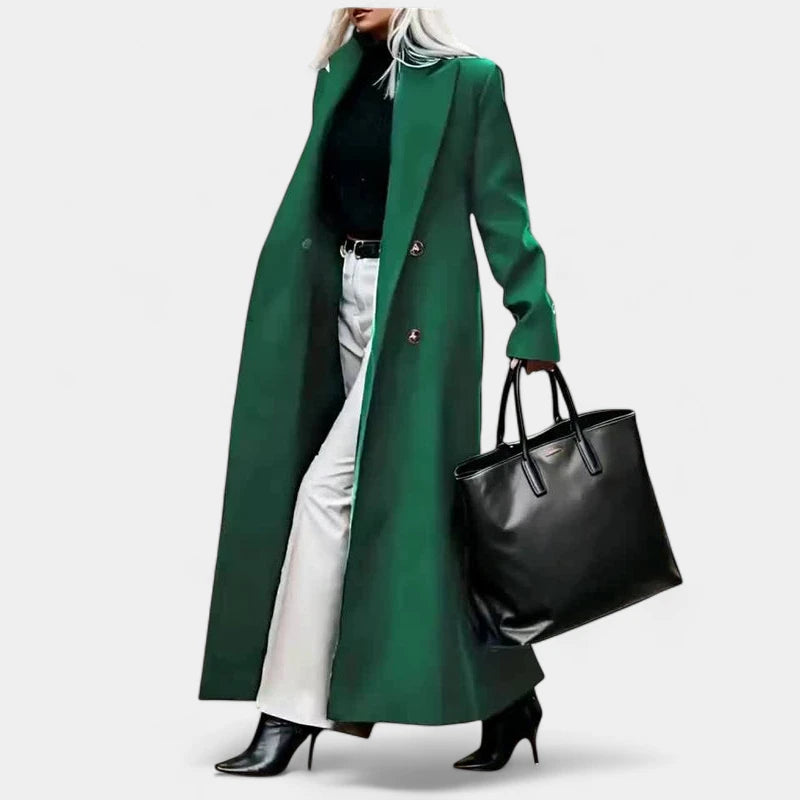 Gleame.-Jassen-Gleame Damesjas - Elegante lange mantel met knopen en formele stijl