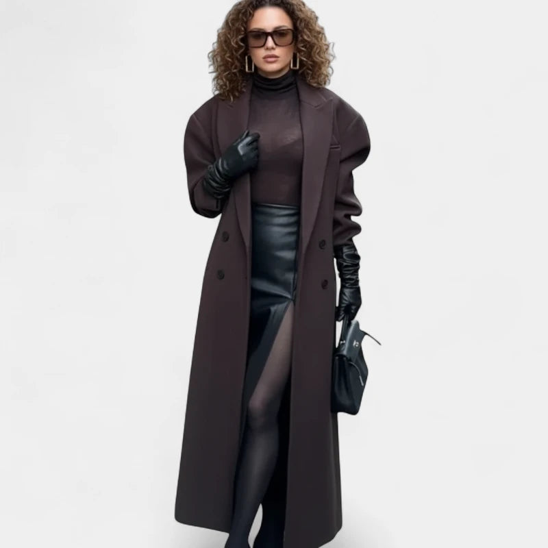 Gleame.-Jassen-Gleame Damesjas - Oversized wolmix lange mantel met dubbele knopen