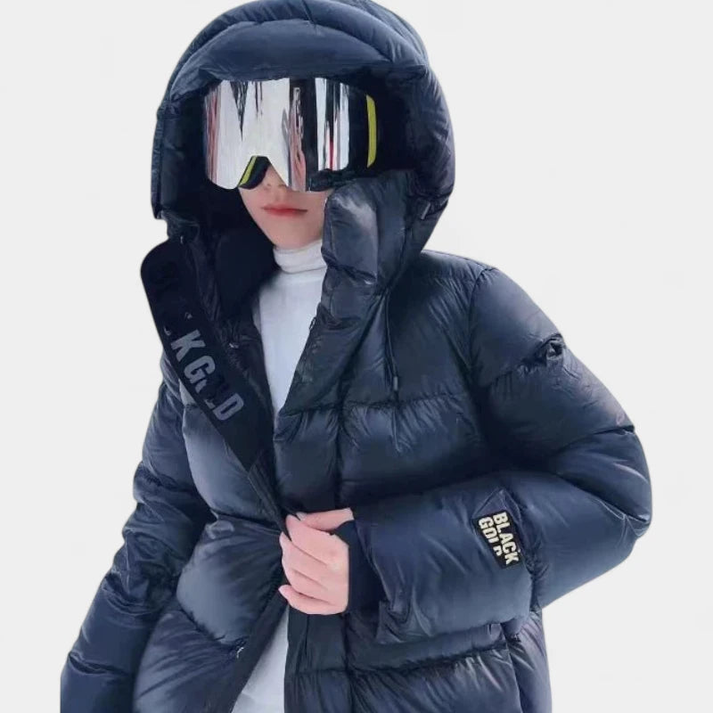 Gleame.-Jassen-Gleame Damesjas - Stijlvolle lange gewatteerde jas voor koud weer