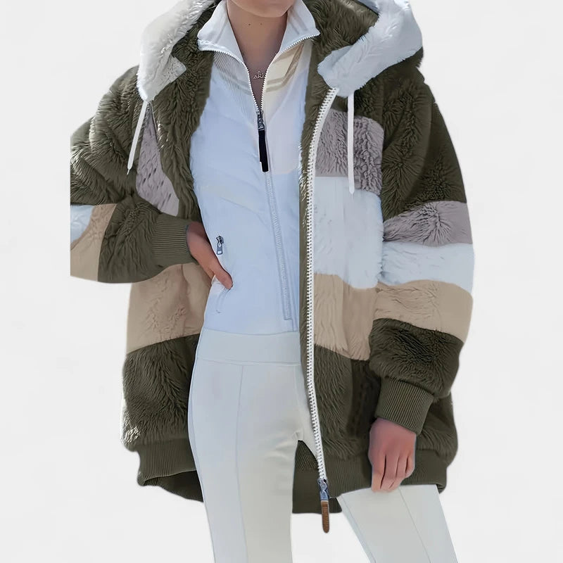 Gleame.-Jassen-Gleame Damesjas - Trendy color-block zip-up jas met capuchon