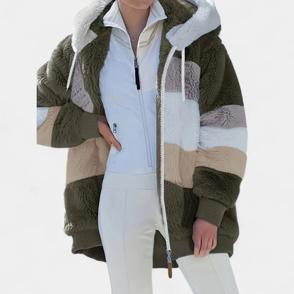 Gleame.-Jassen-Gleame Damesjas - Trendy color-block zip-up jas met capuchon
