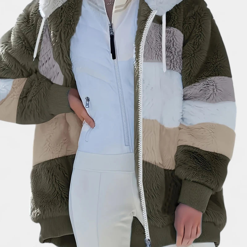 Gleame.-Jassen-Gleame Damesjas - Trendy color-block zip-up jas met capuchon