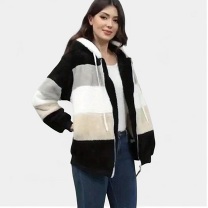 Gleame.-Jassen-Gleame Damesjas - Trendy color-block zip-up jas met capuchon