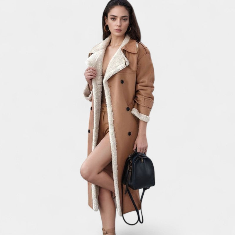 Gleame.-Jassen-Gleame Damesmantel - Lange damesmantel met knopen en zachte voering