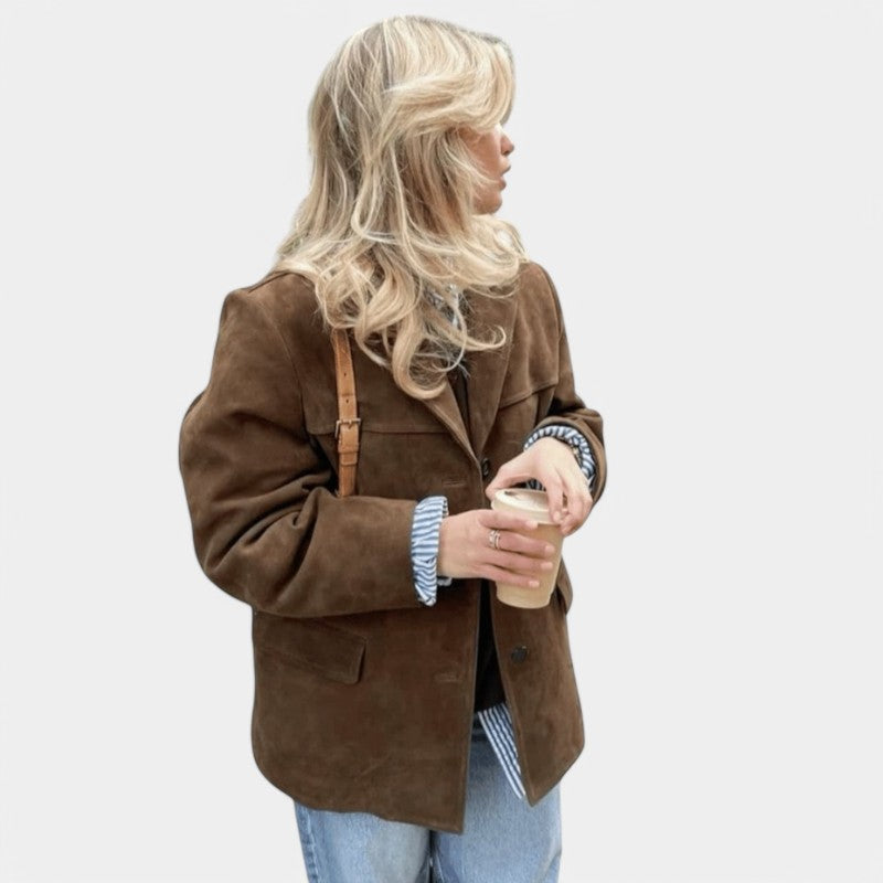 Gleame Zomerjas - Luxe leren suede bruine jas voor dames