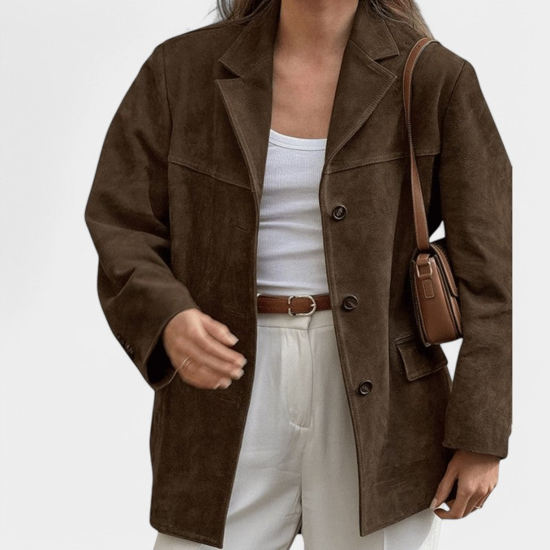 Gleame Zomerjas - Luxe leren suede bruine jas voor dames