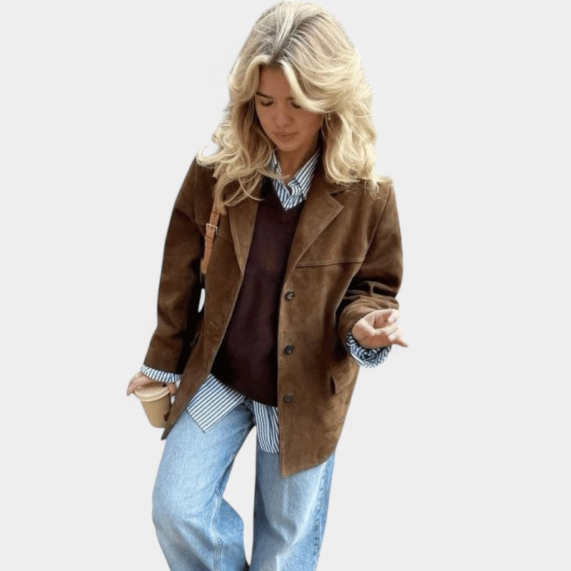 Gleame Zomerjas - Luxe leren suede bruine jas voor dames
