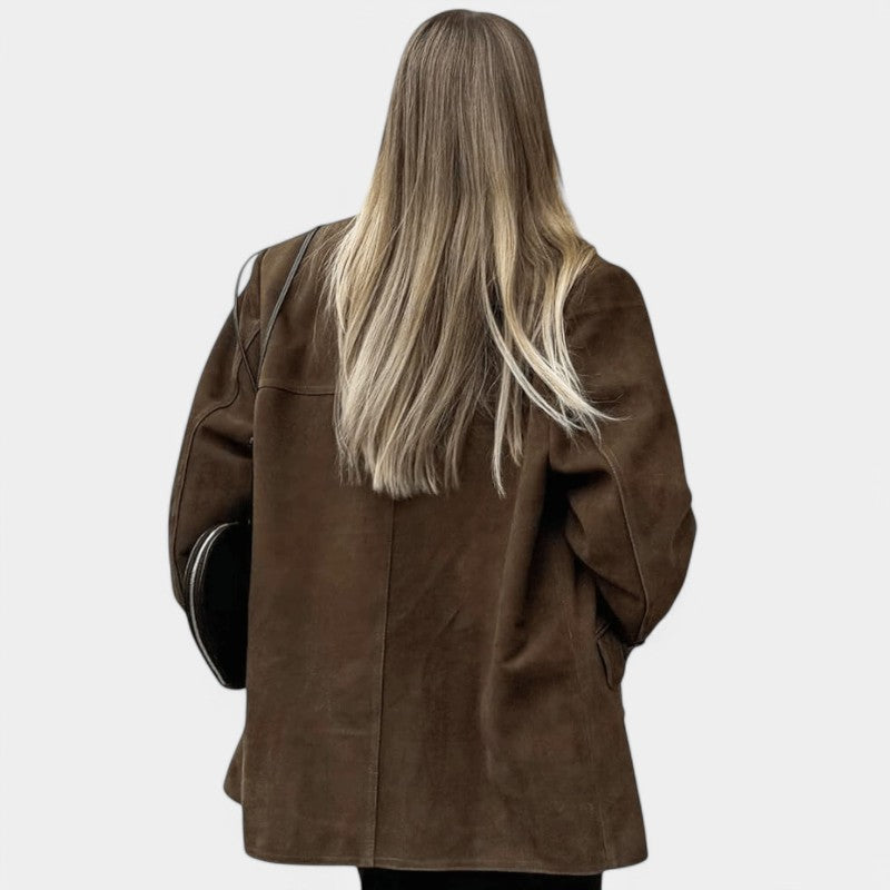 Gleame Zomerjas - Luxe leren suede bruine jas voor dames