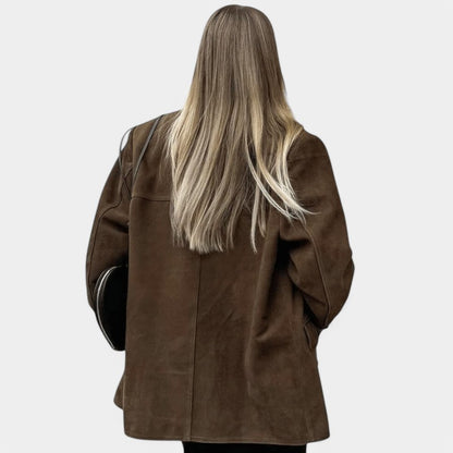Gleame Zomerjas - Luxe leren suede bruine jas voor dames