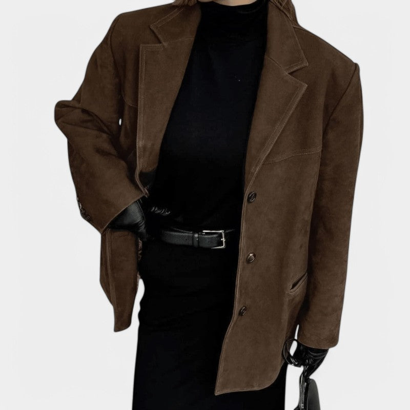 Gleame Zomerjas - Luxe leren suede bruine jas voor dames