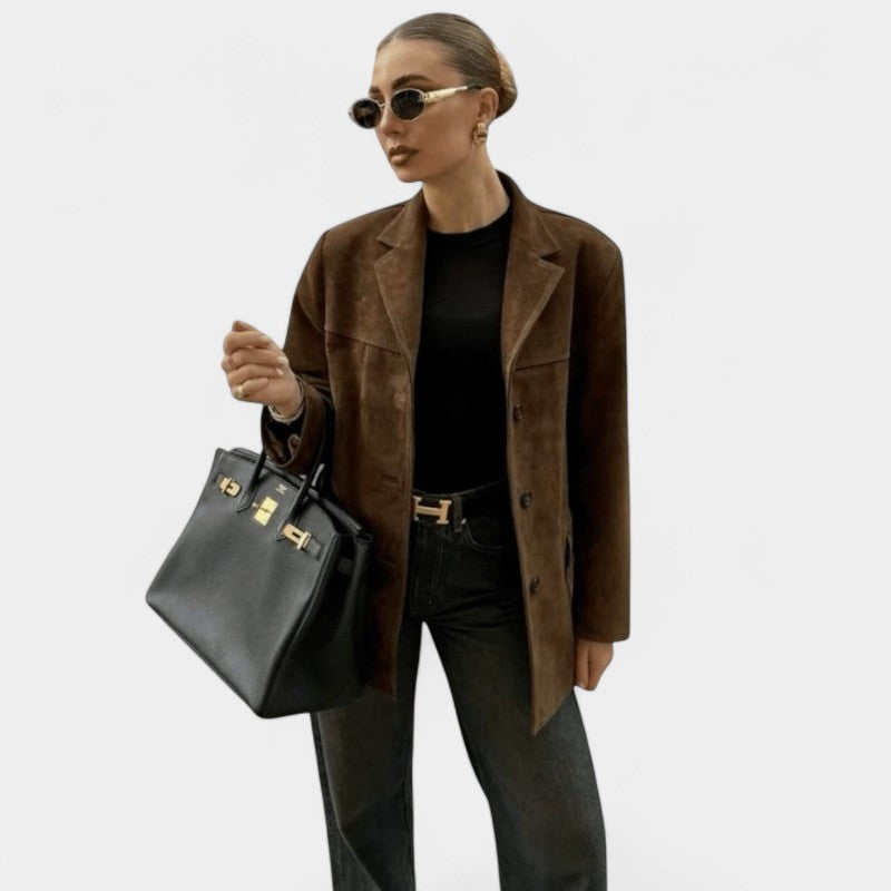 Gleame Zomerjas - Luxe leren suede bruine jas voor dames