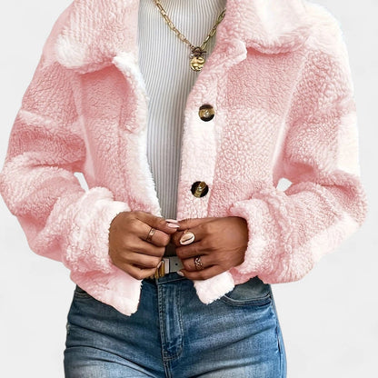 Gleame.-Jassen-Gleame Jas - Damesjas met knopen en geruit teddy design