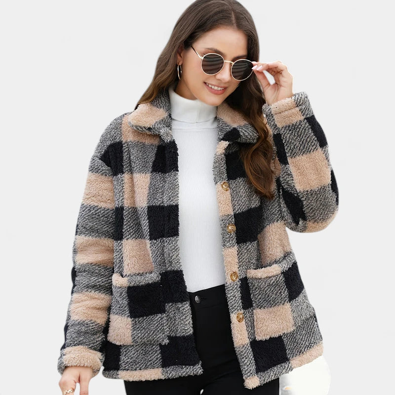 Gleame.-Jassen-Gleame Jas - Damesjas met lange mouwen en geruit teddy motief