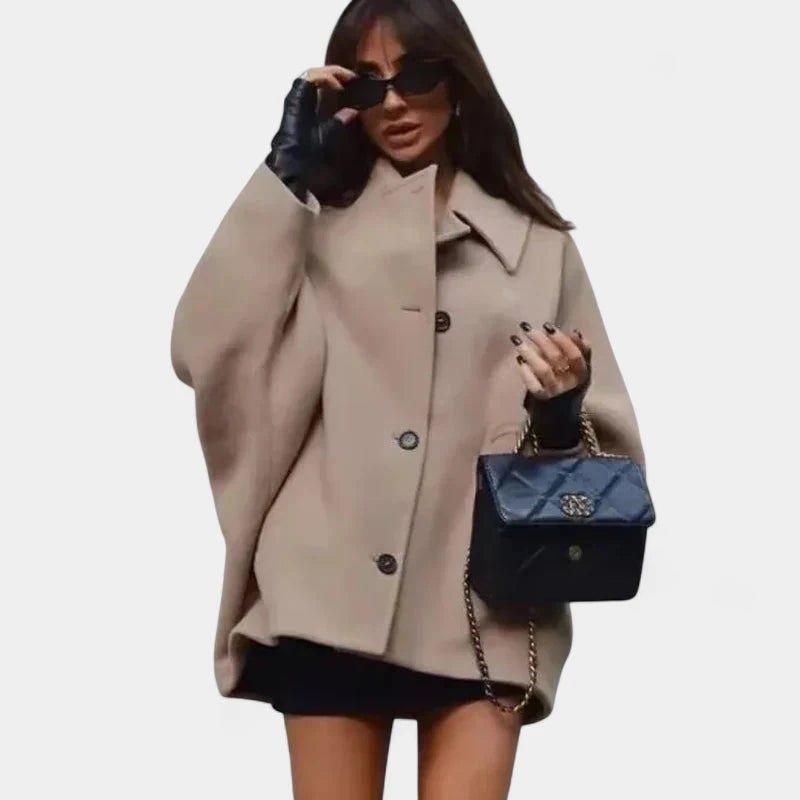 Gleame.-Jassen-Gleame Jas - Oversized mantel met lange mouwen en knoopsluiting voor dames