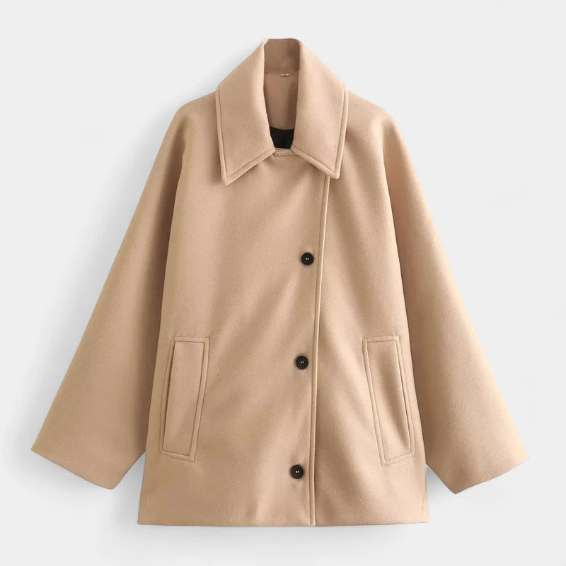 Gleame.-Jassen-Gleame Jas - Oversized mantel met lange mouwen en knoopsluiting voor dames