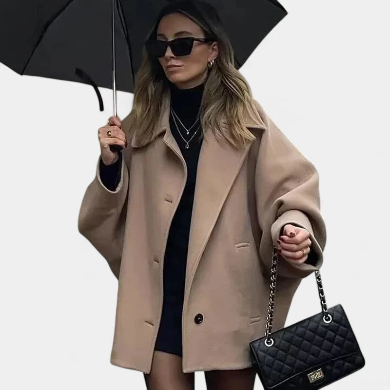 Gleame.-Jassen-Gleame Jas - Oversized mantel met lange mouwen en knoopsluiting voor dames