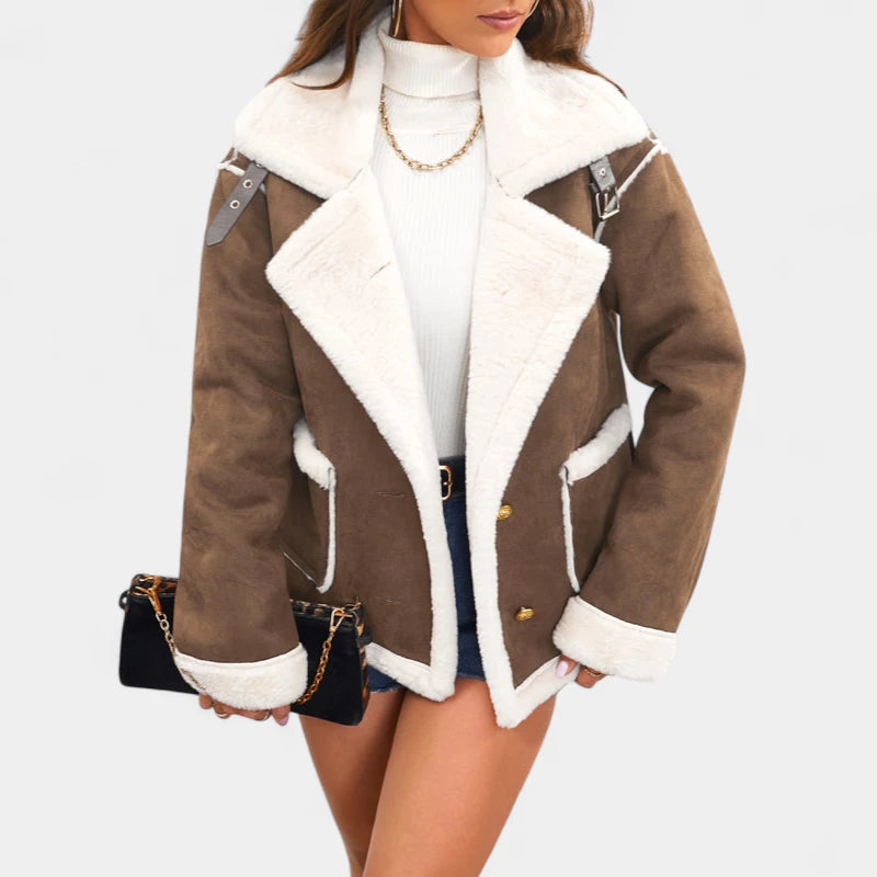 Gleame.-Jassen-Gleame Jas - Warme damesjas met imitatiebont en casual uitstraling