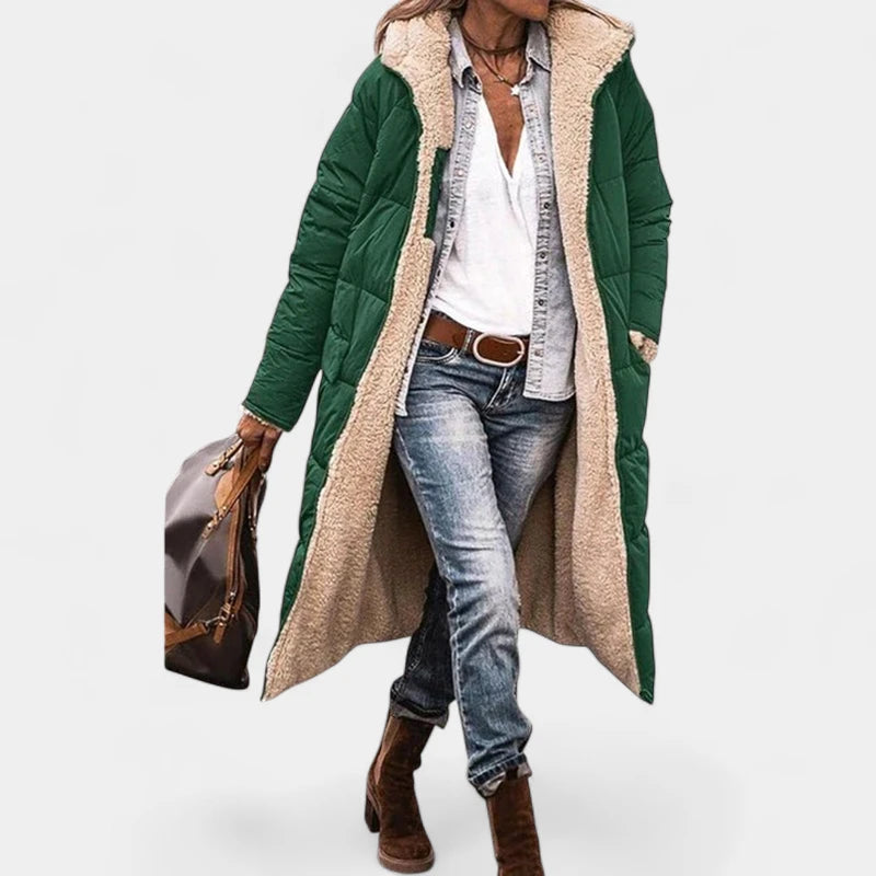 Gleame.-Jassen-Gleame Lange winterjas – Warme damesjas met fleece voering en capuchon