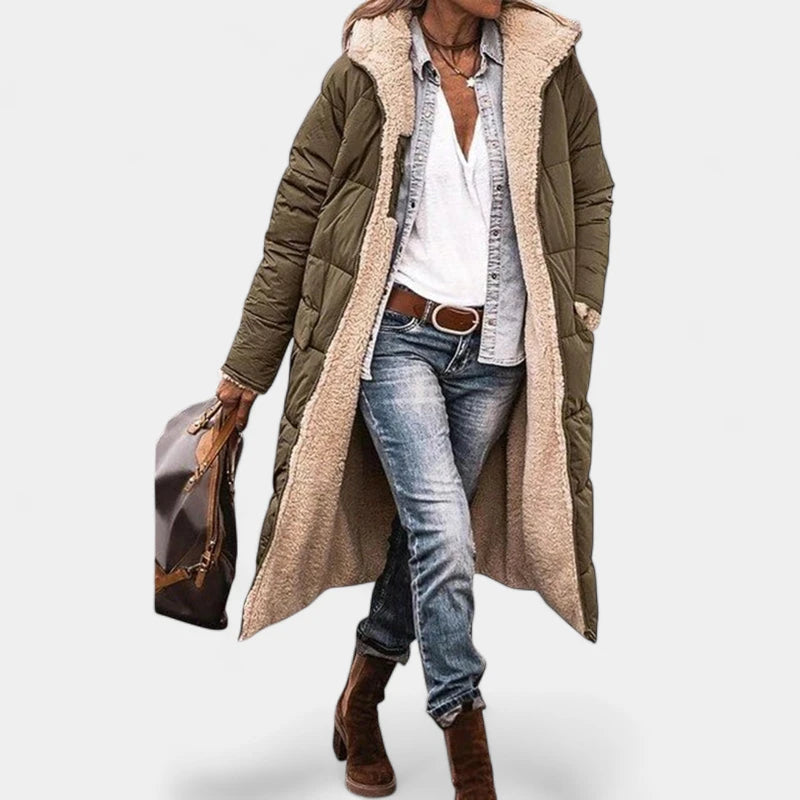 Gleame.-Jassen-Gleame Lange winterjas – Warme damesjas met fleece voering en capuchon