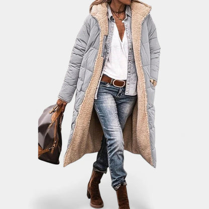 Gleame.-Jassen-Gleame Lange winterjas – Warme damesjas met fleece voering en capuchon