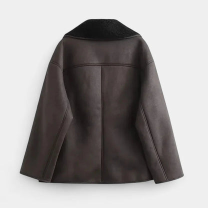 Gleame.-Jassen-Gleame Leren Jas - Stijlvolle jas met brede kraag voor dames