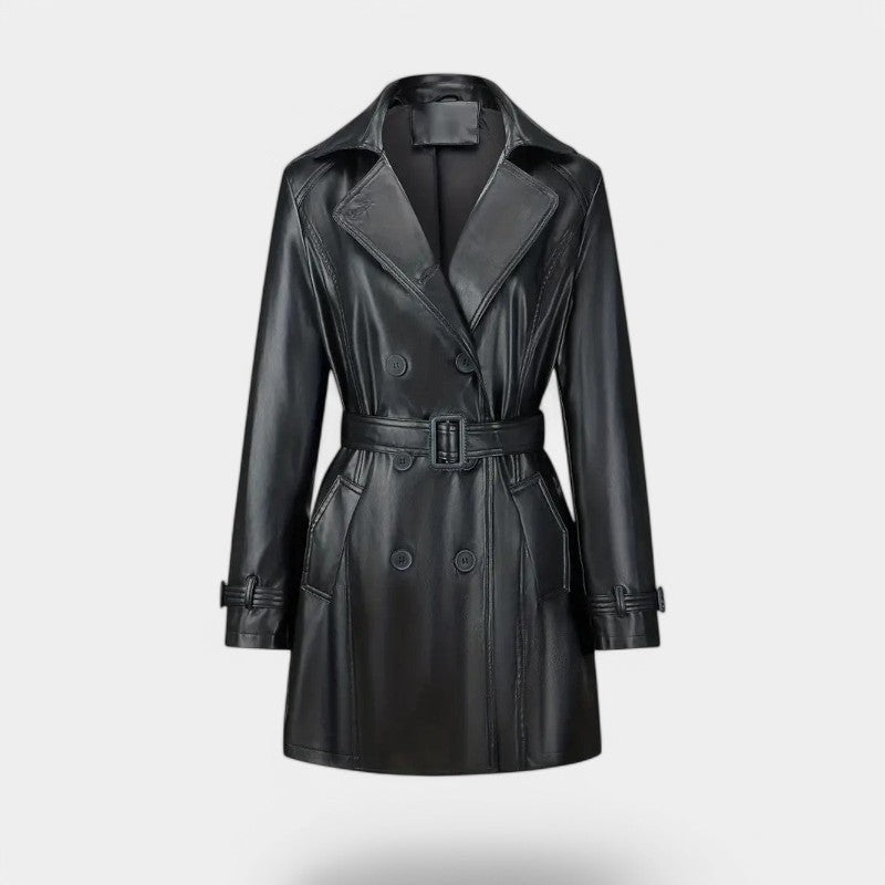 Gleame.-Jassen-Gleame Leren Trenchcoat - Getailleerde jas met dubbele rij knopen