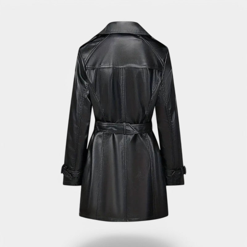 Gleame.-Jassen-Gleame Leren Trenchcoat - Getailleerde jas met dubbele rij knopen