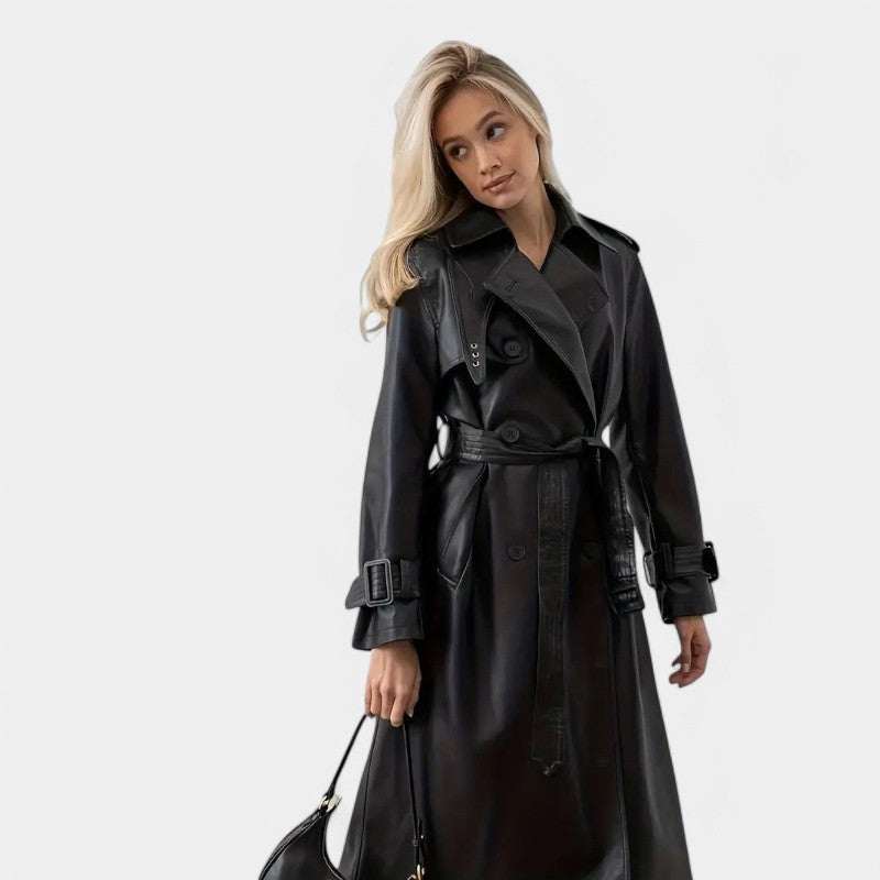 Gleame.-Jassen-Gleame Leren Trenchcoat - Stijlvolle damesjas met ceintuur