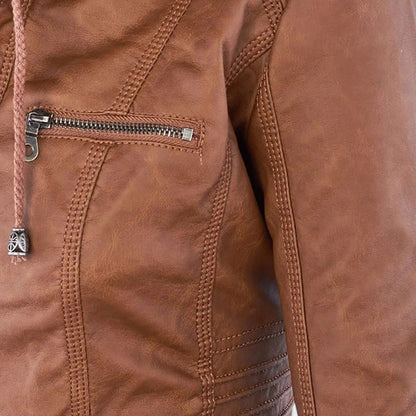 Gleame.-Jassen-Gleame Leren zomerjas – Stijlvolle damesjas met capuchon en ritssluiting