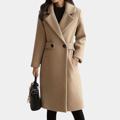 Gleame.-Jassen-Gleame Overcoat - Stijlvolle mid-lengte damesmantel met ceintuur en knoopsluiting voor herfst en winter