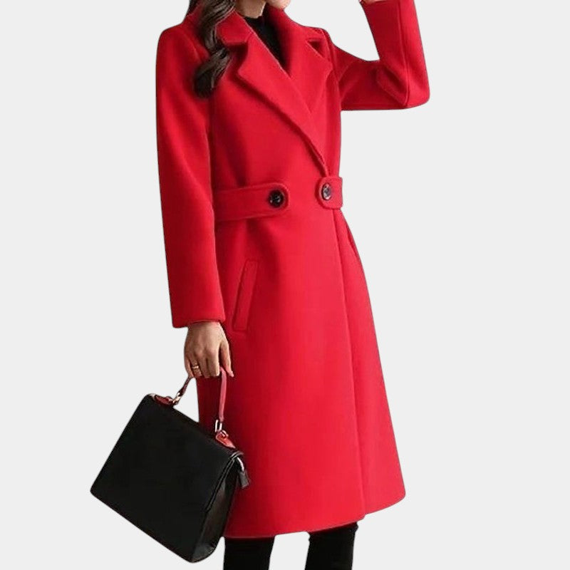 Gleame.-Jassen-Gleame Overcoat - Stijlvolle mid-lengte damesmantel met ceintuur en knoopsluiting voor herfst en winter