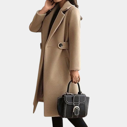Gleame.-Jassen-Gleame Overcoat - Stijlvolle mid-lengte damesmantel met ceintuur en knoopsluiting voor herfst en winter