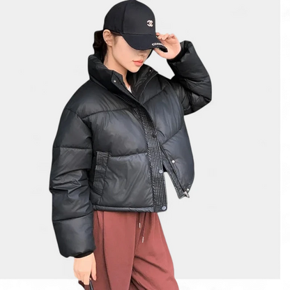 Gleame.-Jassen-Gleame Puffer jas – Cropped damesjas met opstaande kraag en warme voering