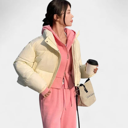 Gleame.-Jassen-Gleame Puffer jas – Cropped damesjas met opstaande kraag en warme voering