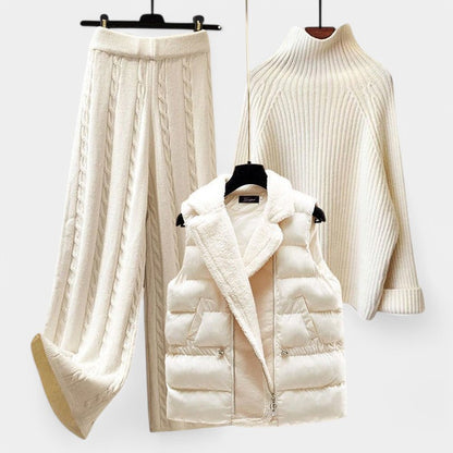 Gleame.-Jassen-Gleame Set - Beige katoen sweater en hoge taille broek