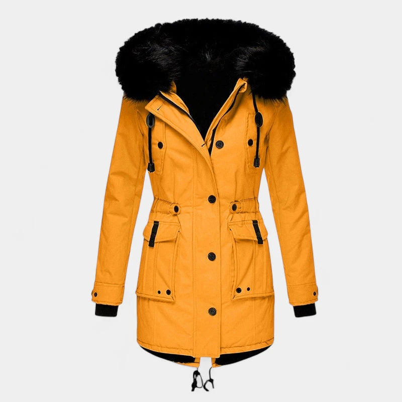 Gleame.-Jassen-Gleame Winterjas - Dames jas met taillekoord en capuchon met bontkraag