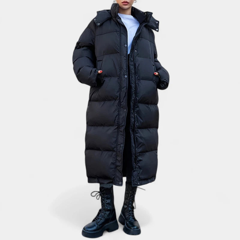 Gleame.-Jassen-Gleame Winterjas - Lange dames pufferjas met capuchon en gewatteerd design