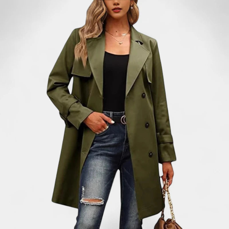 Gleame.-Jassen-Gleame Winterjas voor Vrouwen – Lange mantel met dubbele knopenrij en klassieke look