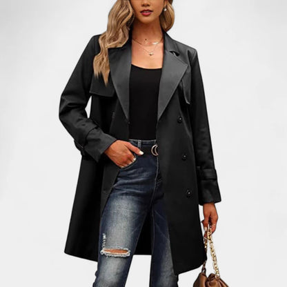 Gleame.-Jassen-Gleame Winterjas voor Vrouwen – Lange mantel met dubbele knopenrij en klassieke look
