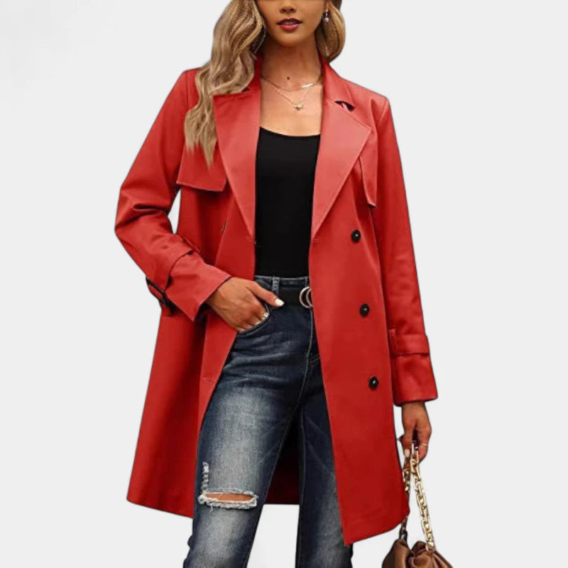 Gleame.-Jassen-Gleame Winterjas voor Vrouwen – Lange mantel met dubbele knopenrij en klassieke look