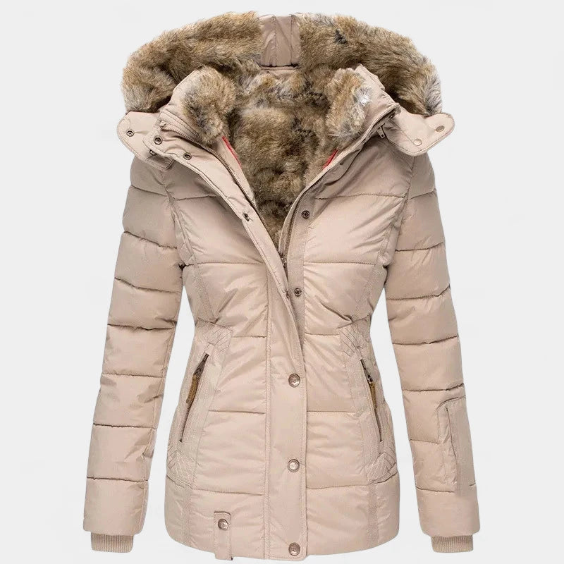 Gleame.-Jassen-Gleame damesjas - gewatteerde winterjas met kraag en imitatiebont