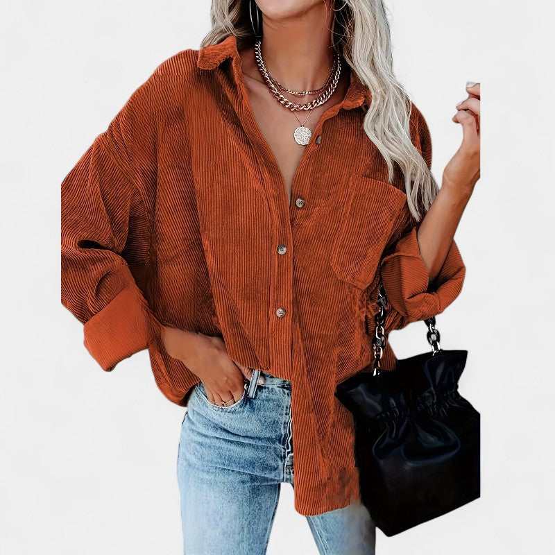 Gleame.-Jassen-Gleame overhemd - oversized corduroy blouse met lange mouwen en zakken