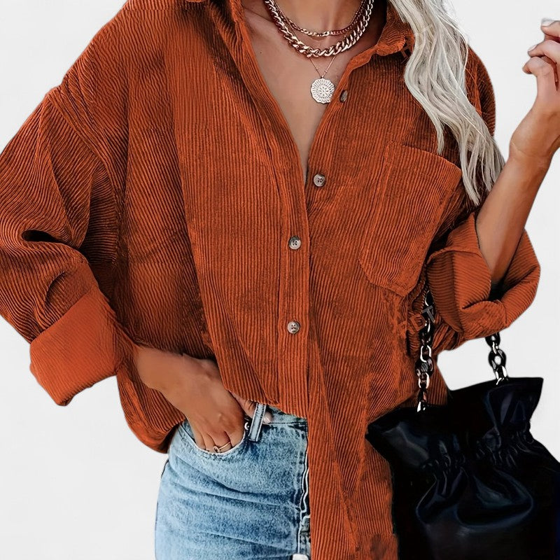 Gleame.-Jassen-Gleame overhemd - oversized corduroy blouse met lange mouwen en zakken
