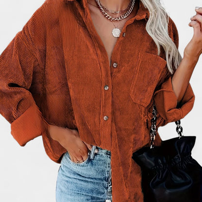 Gleame.-Jassen-Gleame overhemd - oversized corduroy blouse met lange mouwen en zakken