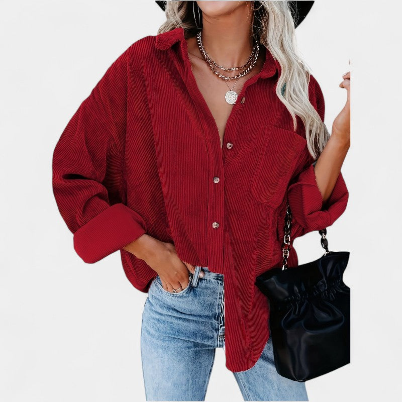 Gleame.-Jassen-Gleame overhemd - oversized corduroy blouse met lange mouwen en zakken