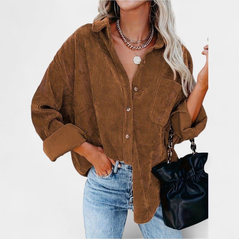 Gleame.-Jassen-Gleame overhemd - oversized corduroy blouse met lange mouwen en zakken